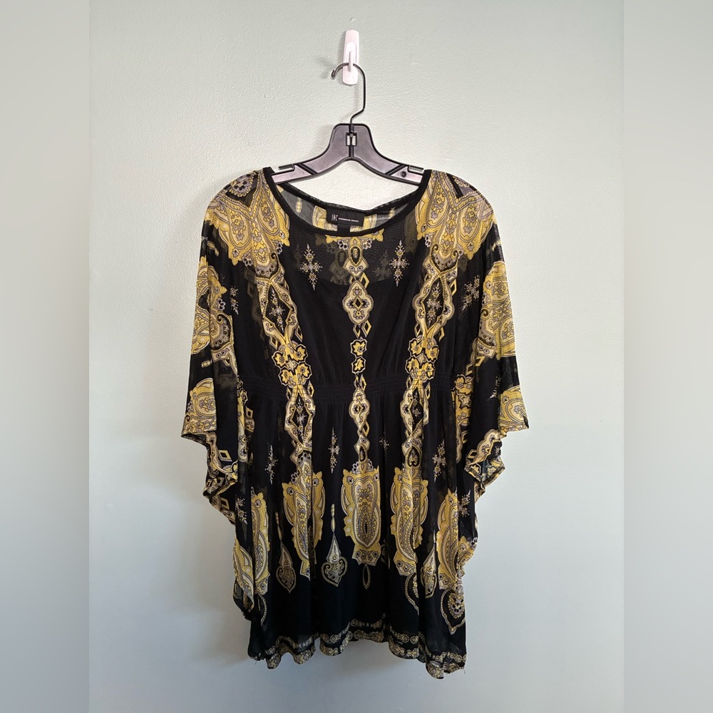 INC International Concepts Black and Gold Design Women's Batwing Drape Top Sz S